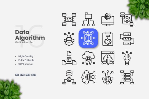 Data Algorithm Outline Icons