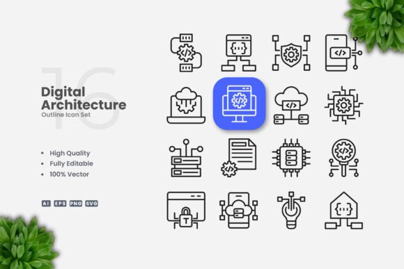 Digital Architecture Outline Icons: Graphics and Icons for Modern Design