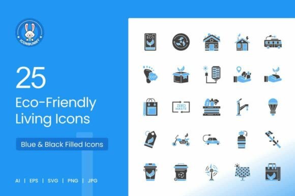 Eco-Friendly Living Blue Black Icons