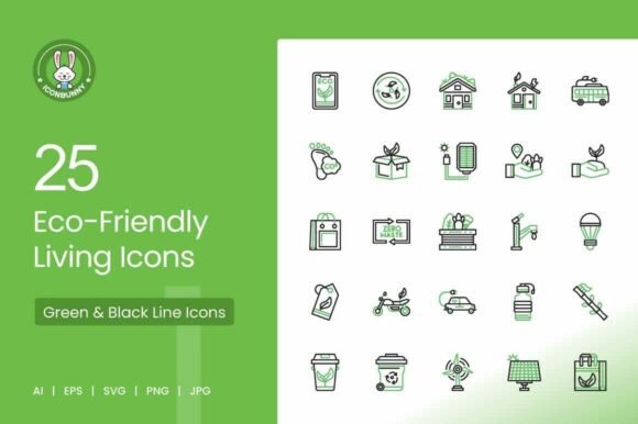 Eco-Friendly Living Green Black Icons