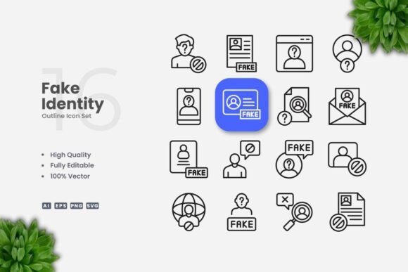Fake Identity Outline Icons: Graphics and Icons for Creative Design