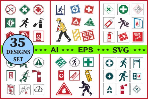 Fire Safety Emergency Exit Vector Set