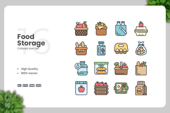 Food Storage Colored Icons for Graphics and Icons