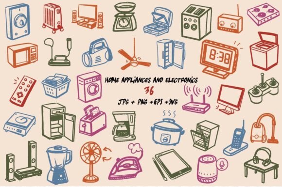 Hand Drawn Home Electronics Icons SVG