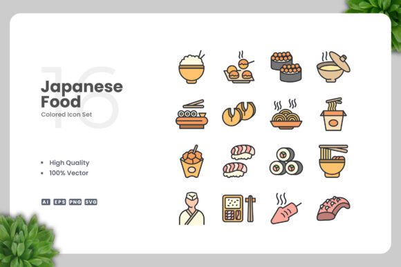 Japanese Food Colored Icons for Graphics and Icons