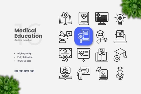Medical Education Outline Icons: Graphics and Icons for Real Projects