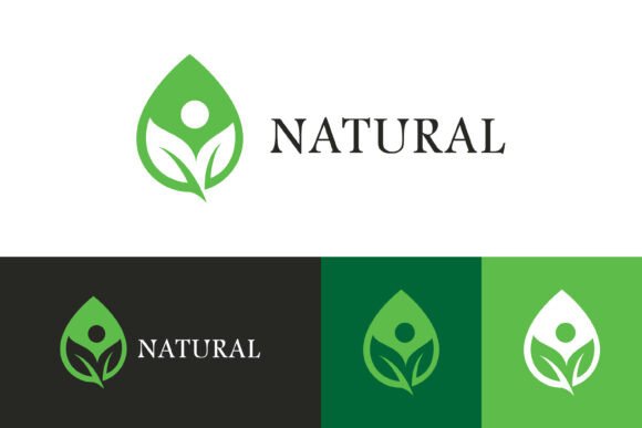 Natural Green Leaf and Water Drop Logo Graphics