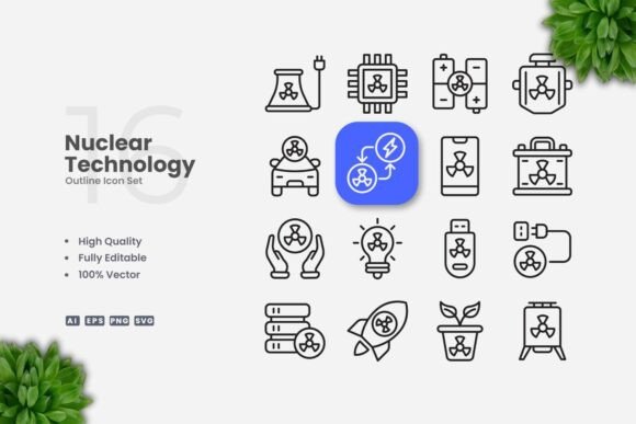 Nuclear Technology Outline Icons: Graphics and Icons for Local Business