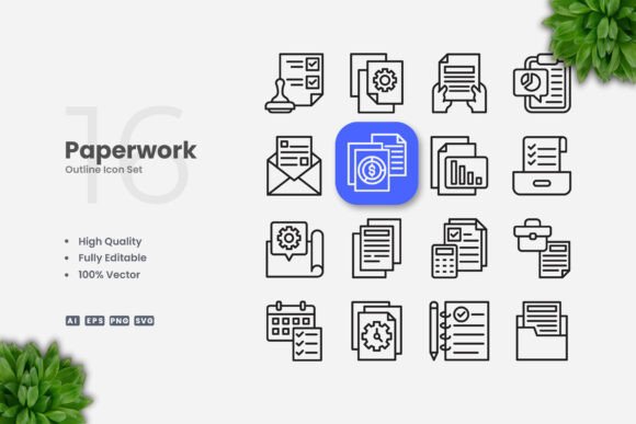 Paperwork Outline Icons: Graphics and Icons for Digital Sellers