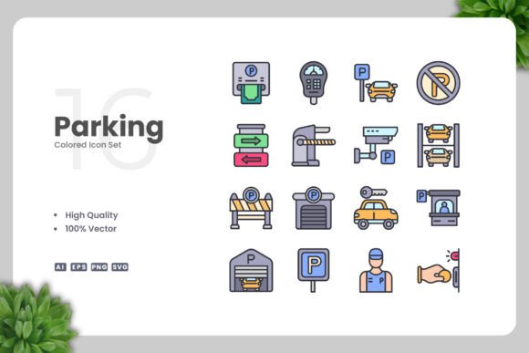 Parking Colored Icons for Creative Crafts