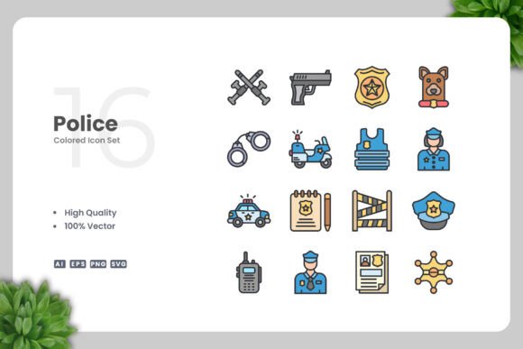 Police Colored Icons: Graphics and Icons for Modern Design