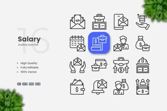 Salary Outline Icons: Graphics and Icons for Clean Design