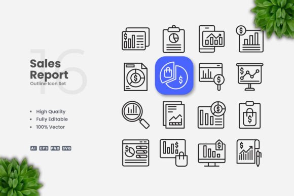 Sales Report Outline Icons Graphics