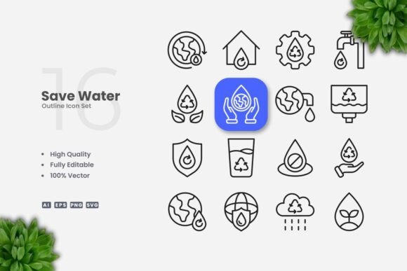 Save Water Outline Icons Graphics