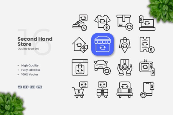 Second Hand Store Outline Icons Graphics and Icons