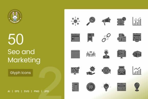 SEO Marketing Glyph Icons for Crafting