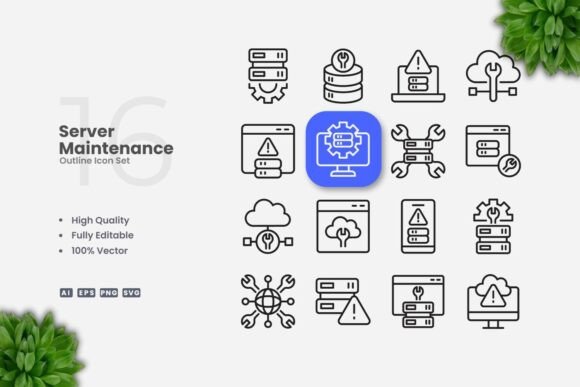 Server Maintenance Outline Icons Graphics