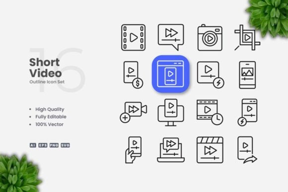 Short Video Outline Icons Graphics