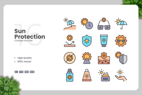 Sun Protection Colored Icons for Digital Sellers
