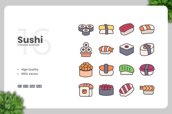 Sushi Colored Icons: Graphics and Icons for Creative Design