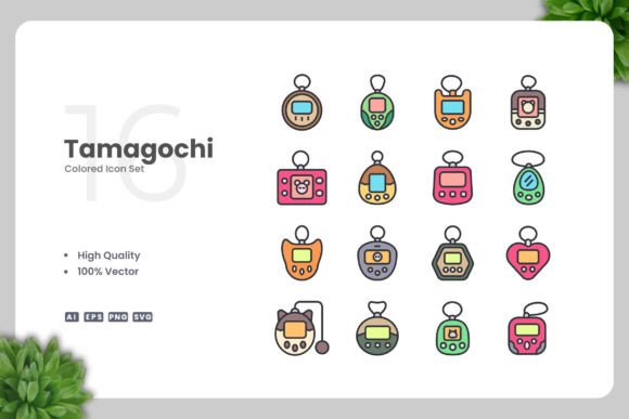 Tamagochi Colored Icons: Graphics and Icons for Creative Design