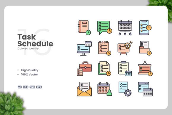 Task Schedule Colored Icons: Graphics and Icons for Real Projects
