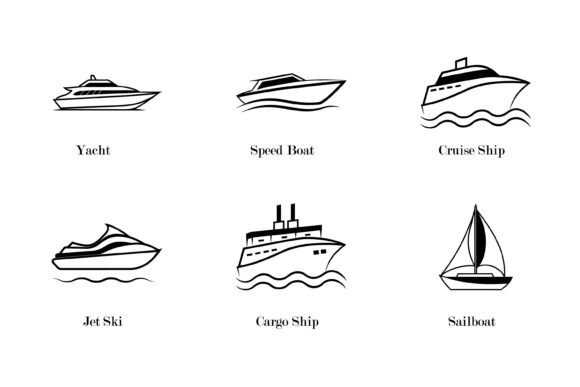 Types of Ships Vector Silhouette Graphics