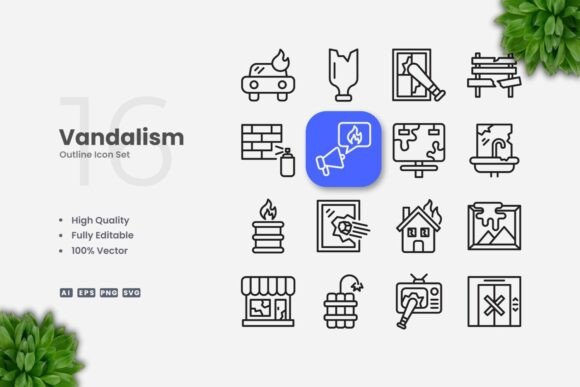 Vandalism Outline Icons: Graphics and Icons for Creative Design