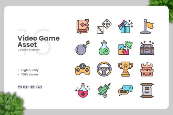 Video Game Asset Colored Icons Graphics