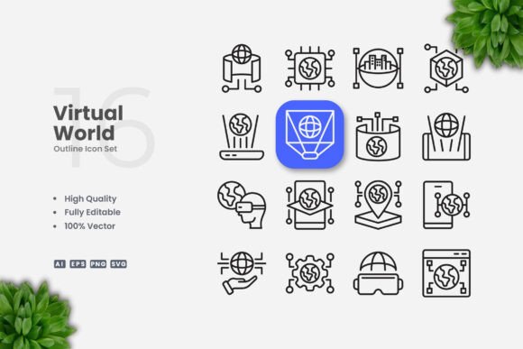 Virtual World Outline Icons: Graphics for Modern Branding