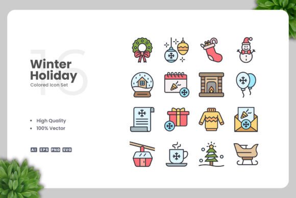 Winter Holiday Colored Icons for Graphics and Icons