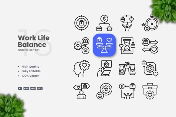 Work Life Balance Outline Icons Graphics