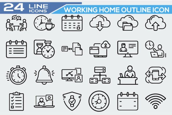 Working from Home Outline Icon Set Graphics